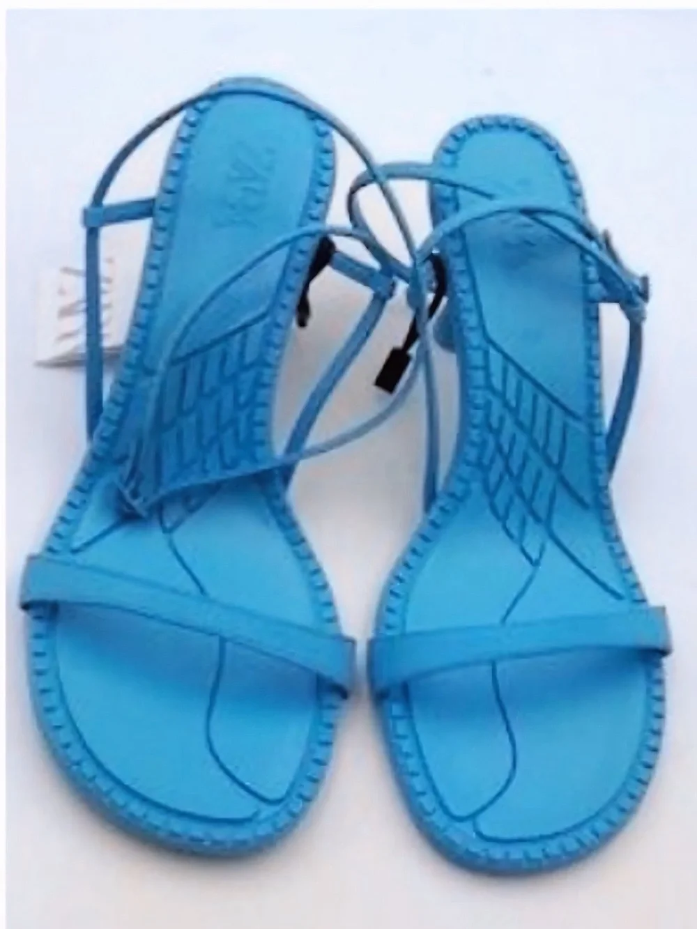 ZARA ankle wrap textured insole strappy heeled  Sandals
